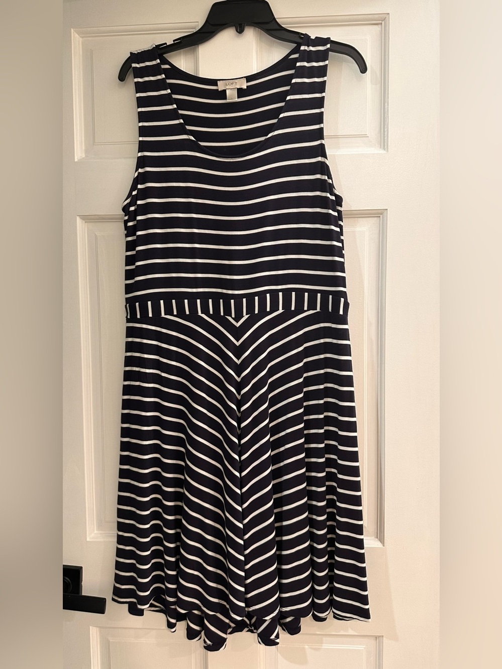 LOFT Navy and White Striped Sleeveless Midi Dress